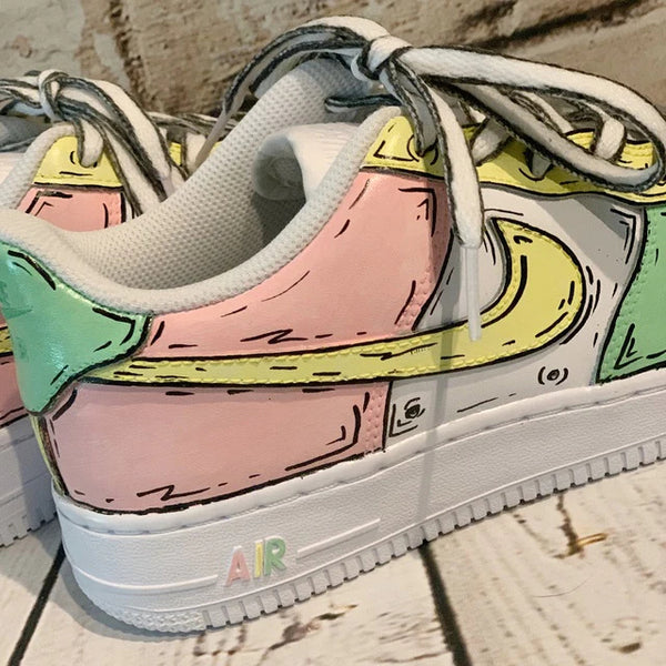 Air Force 1 Custom Low Cartoon Pastel Green Yellow Pink Shoes Outline All Sizes AF1 Sneakers 3