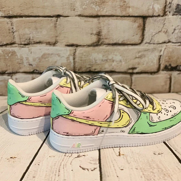 Air Force 1 Custom Low Cartoon Pastel Green Yellow Pink Shoes Outline All Sizes AF1 Sneakers 4