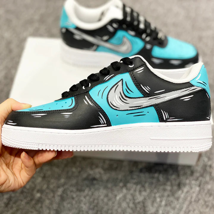 Air Force 1 Custom Low Cartoon Teal Black Gray Shoes Outline All Sizes AF1 Sneakers