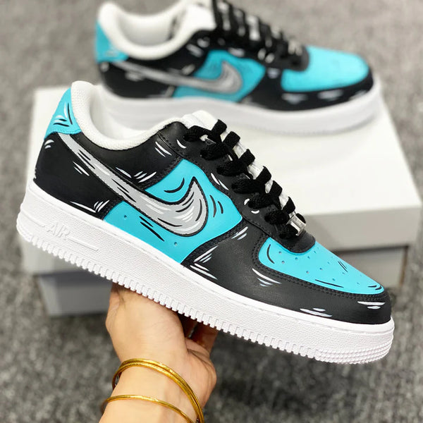 Air Force 1 Custom Low Cartoon Teal Black Gray Shoes Outline All Sizes AF1 Sneakers 2