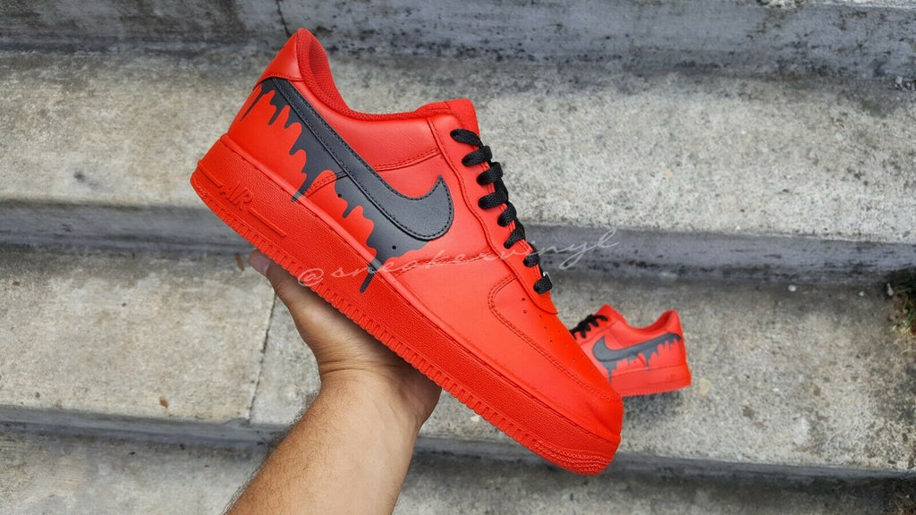 Air Force 1 Custom Low Drip Red Shoes Black Drip & Laces All Sizes