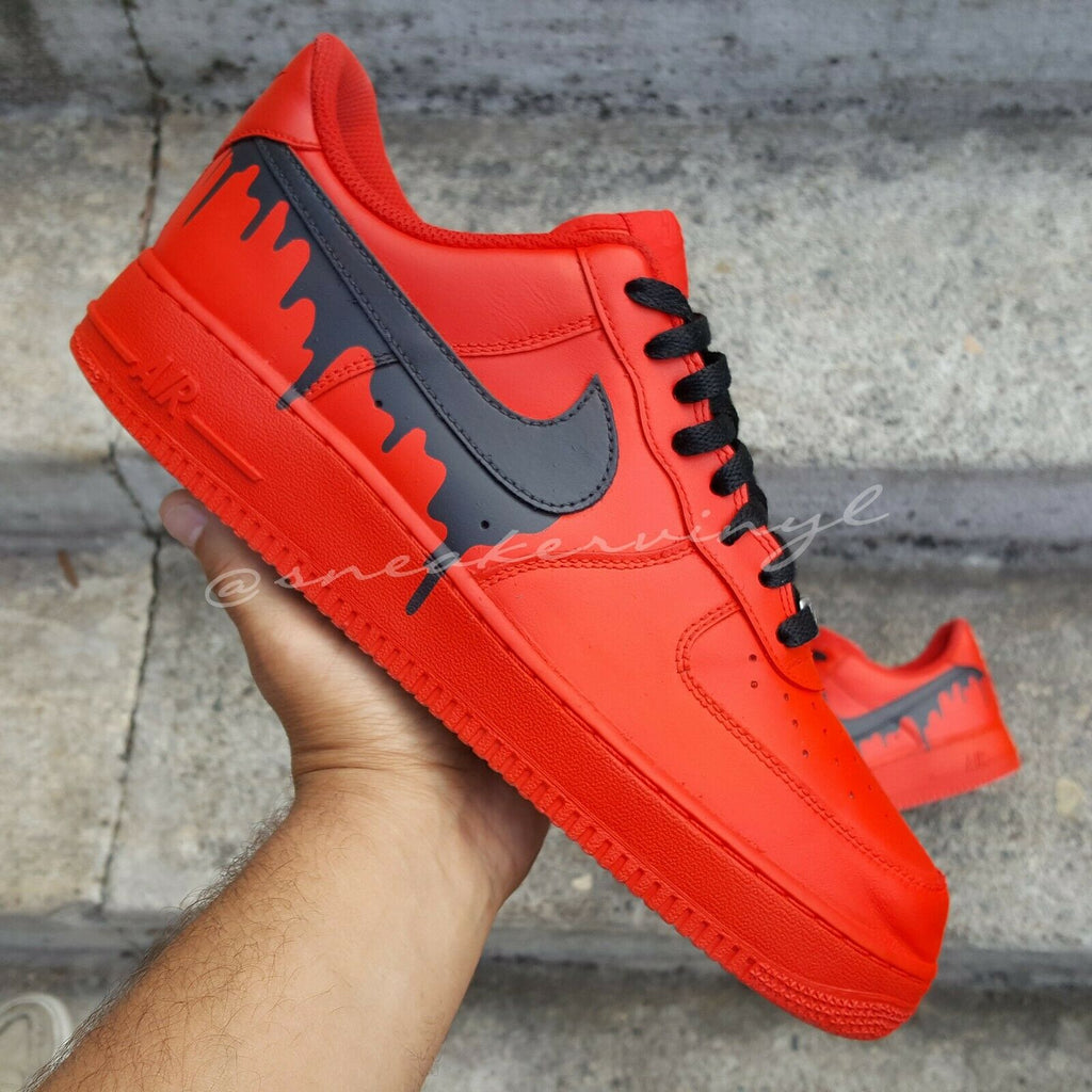 Nike ? Air Force 1 Custom Red Drip ? Swoosh White Shoes All Sizes Men Women & Kids