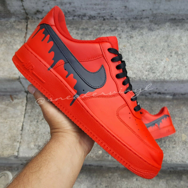 Air Force 1 Custom Low Drip Red Shoes Black Drip & Laces All Sizes Men Women Kids AF1 Sneakers 3