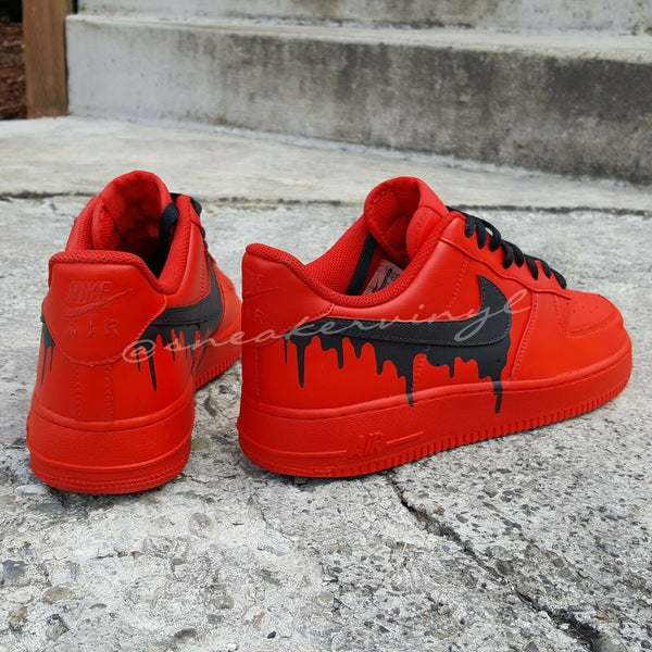 Air Force 1 Custom Low Drip Red Shoes Black Drip & Laces All Sizes Men Women Kids AF1 Sneakers 5