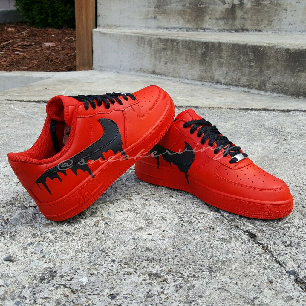 Nike Air Force 1 Custom Sneakers Triple Red Black Drip & Laces Casual  Shoes