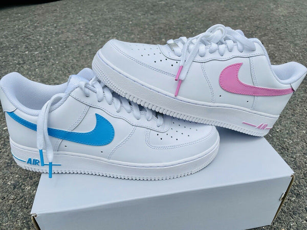 Air Force 1 Custom Low Gender Reveal Shoes Baby Blue & Pink All Sizes AF1 Sneakers 2