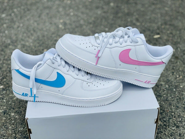 Air Force 1 Custom Low Gender Reveal Shoes Baby Blue & Pink All Sizes AF1 Sneakers