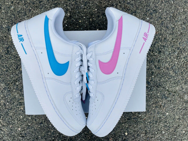 Air Force 1 Custom Low Gender Reveal Shoes Baby Blue & Pink All Sizes AF1 Sneakers 3