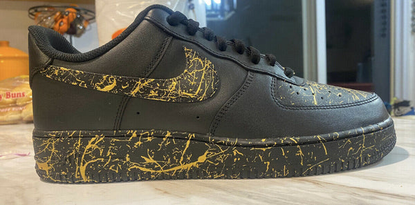 Air Force 1 Custom Low Gold Splatter Swoosh Black Shoes Men Women Kids All Sizes AF1 Sneakers 2