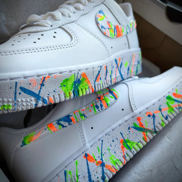 Air Force 1 Custom Low Green Blue Orange Splatter Swoosh White Shoes Men Women Kids All Sizes AF1 Sneakers 2