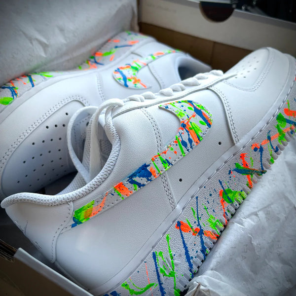 Air Force 1 Custom Low Green Blue Orange Splatter Swoosh White Shoes Men Women Kids All Sizes AF1 Sneakers 3