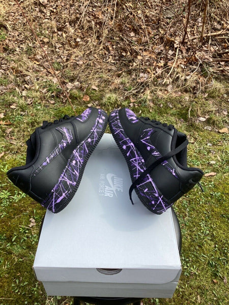 Air Force 1 Custom Low Lilac Violet Splatter Swoosh Black Shoes Men Women Kids All Sizes AF1 Sneakers 3