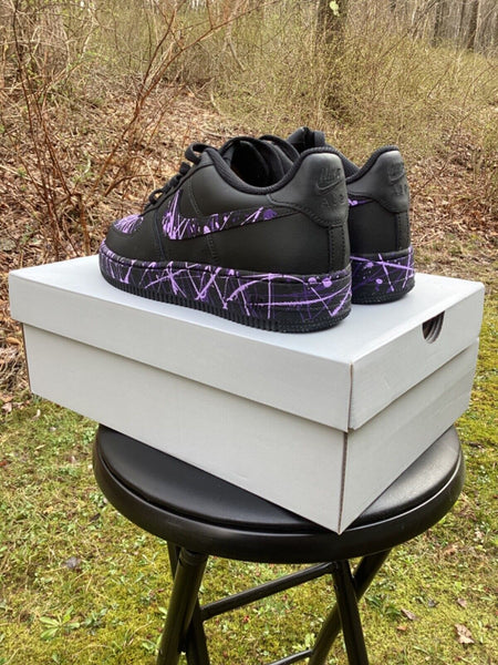Air Force 1 Custom Low Lilac Violet Splatter Swoosh Black Shoes Men Women Kids All Sizes AF1 Sneakers 6