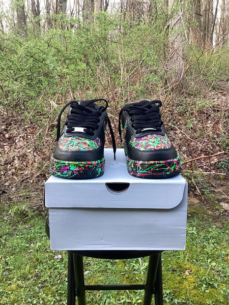 Air Force 1 Custom Low Red Gray Black Splatter Swoosh White Shoes Men Women Kids All Sizes AF1 Sneakers 4