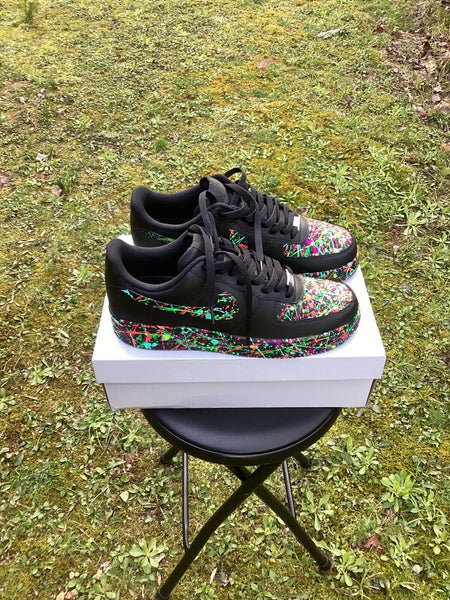 Air Force 1 Custom Low Red Gray Black Splatter Swoosh White Shoes Men Women Kids All Sizes AF1 Sneakers 5