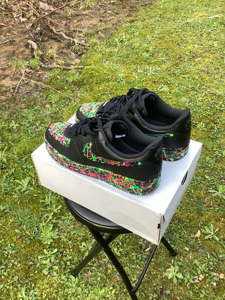 Air Force 1 Custom Low Red Gray Black Splatter Swoosh White Shoes Men Women Kids All Sizes AF1 Sneakers 9