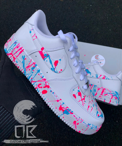 Air Force 1 Custom Low Pink Blue Neon Splatter Swoosh White Shoes Gender Reveal Men Women Kids AF1 Sneakers 2