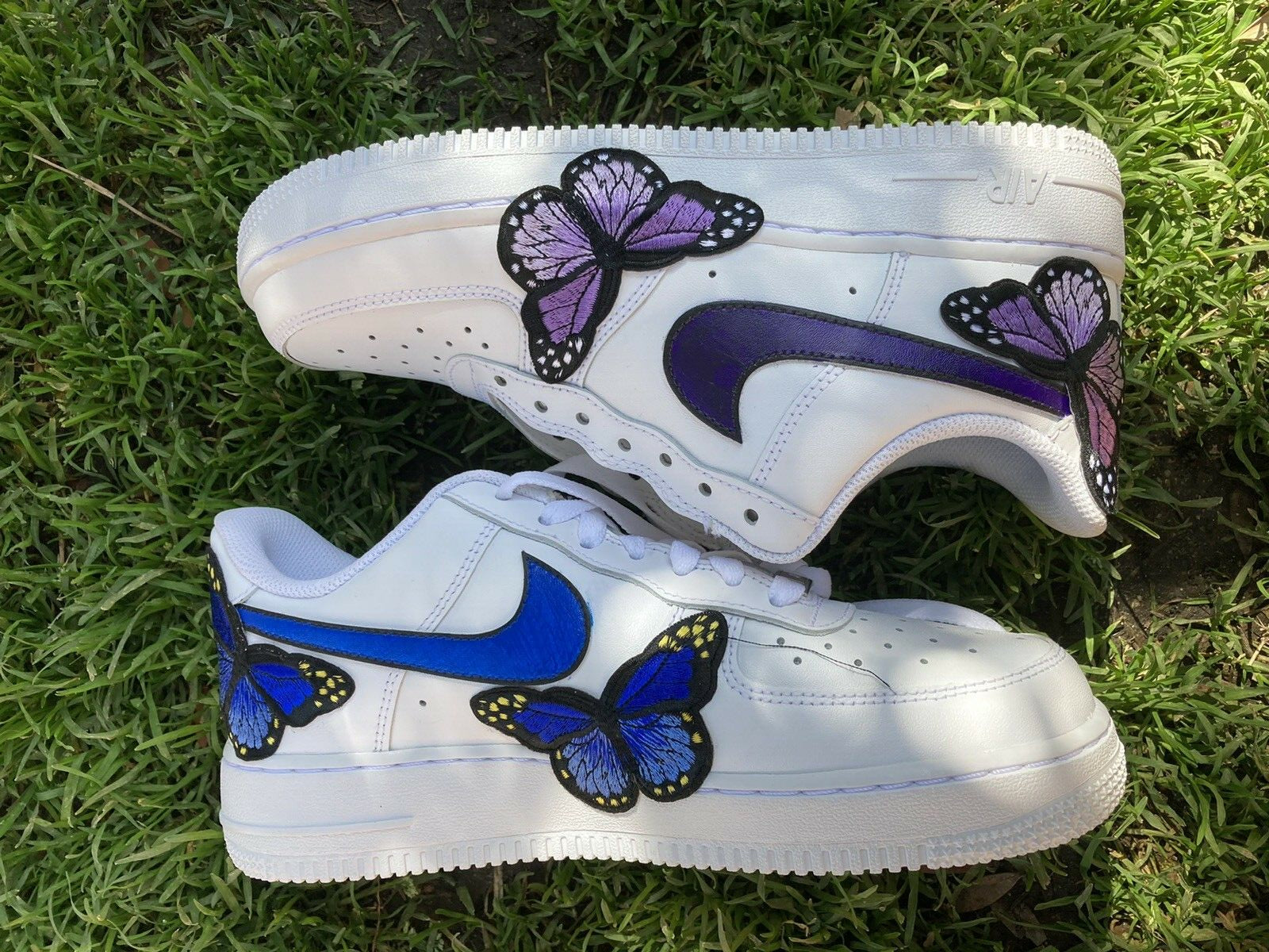 Air Force 1 Custom Low Purple Blue Embroidered Butterfly Shoes Mens Womens Kids AF1 Sneakers