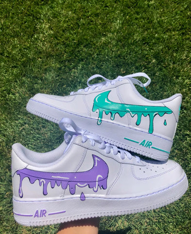 Air Force 1 Custom Low Purple & Turquoise Drip White Shoes Men Women Kids All Sizes AF1 Sneakers