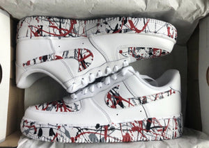 Air Force 1 Custom Low Red Gray Black Splatter Swoosh White Shoes Men Women Kids All Sizes AF1 Sneakers