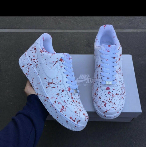 Air Force 1 Custom Low Red Splatter Swoosh White Shoes Men Women Kids All Sizes AF1 Sneakers