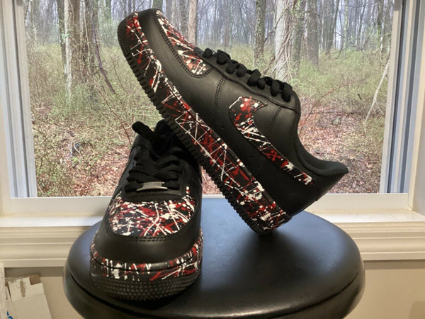 Air Force 1 Custom Low Red White Splatter Swoosh Black Shoes Men Women Kids All Sizes AF1 Sneakers 10