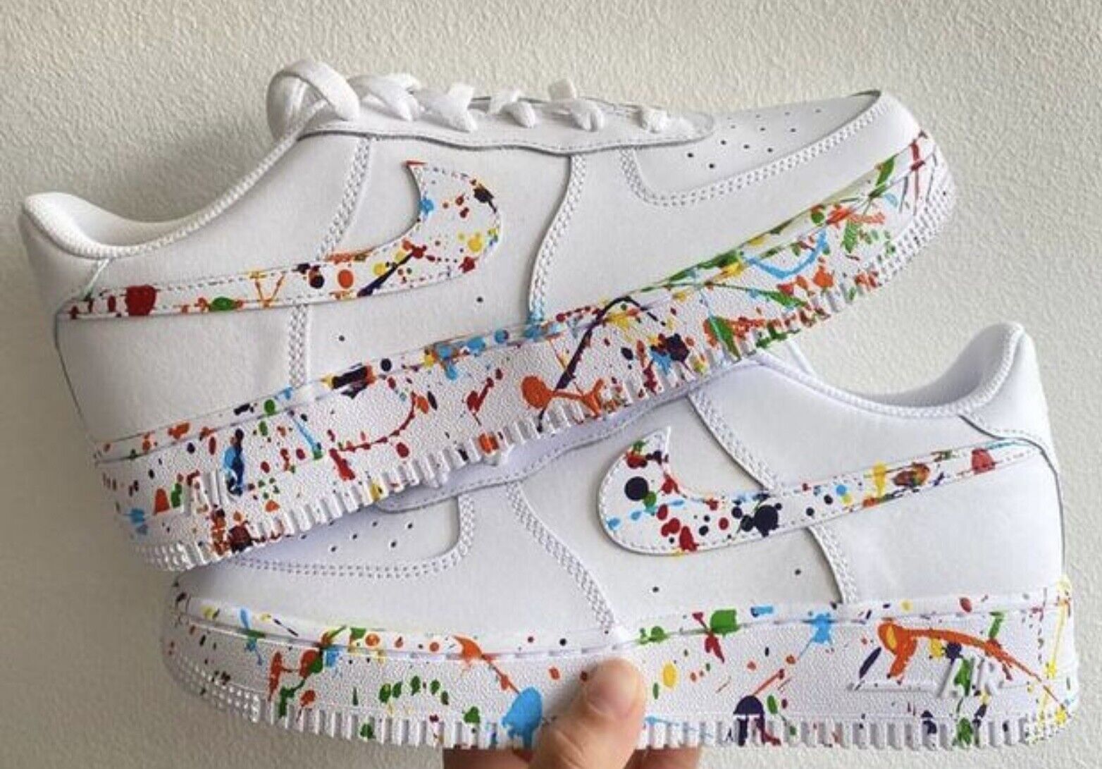 Air Force 1 Custom Low Splatter Swoosh White Shoes Multi Color Circus Men Women Kids All Sizes Af1 Sneakers 17 Mens (18.5 Women's)