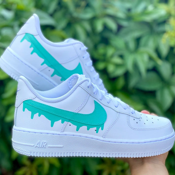 Air Force 1 Custom Low Teal Drip White Shoes Men Women Kids All Sizes AF1 Sneakers 2