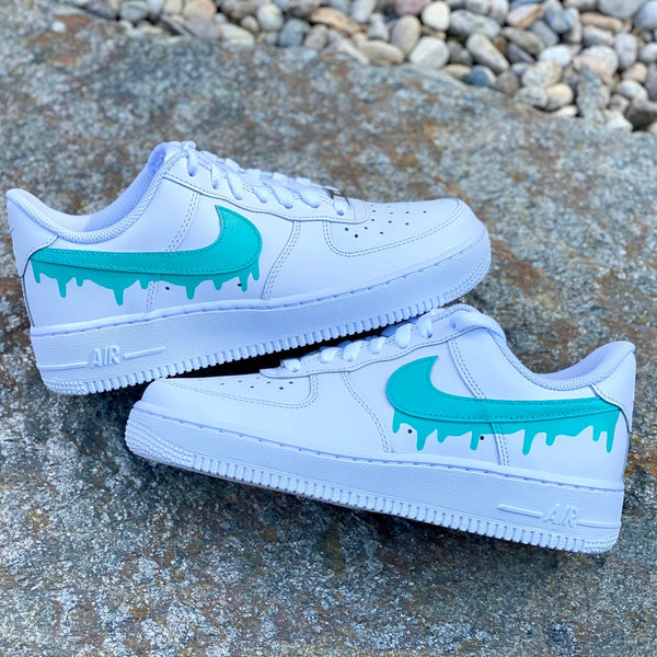 Air Force 1 Custom Low Teal Drip White Shoes Men Women Kids All Sizes AF1 Sneakers 3