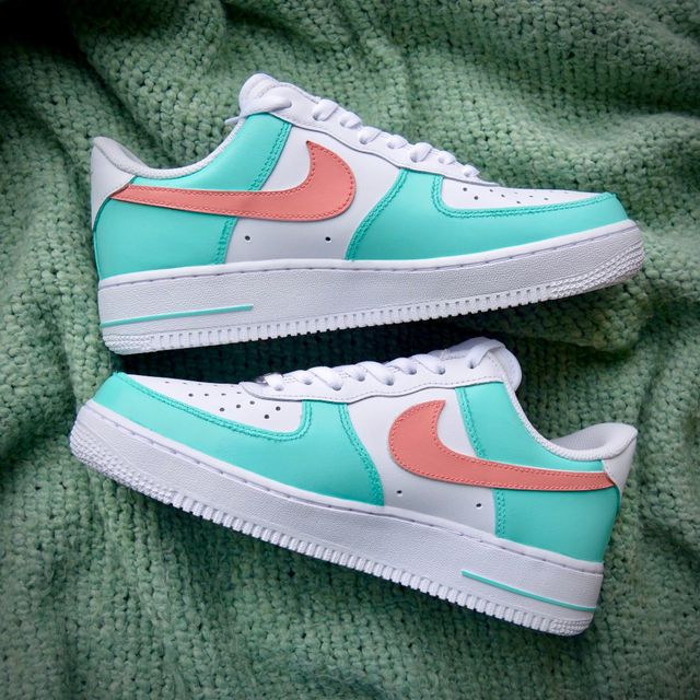 Air Force 1 Custom Low Teal & Pink Two Tone Casual Shoes Mens Womens Kids Sizes AF1 Sneakers