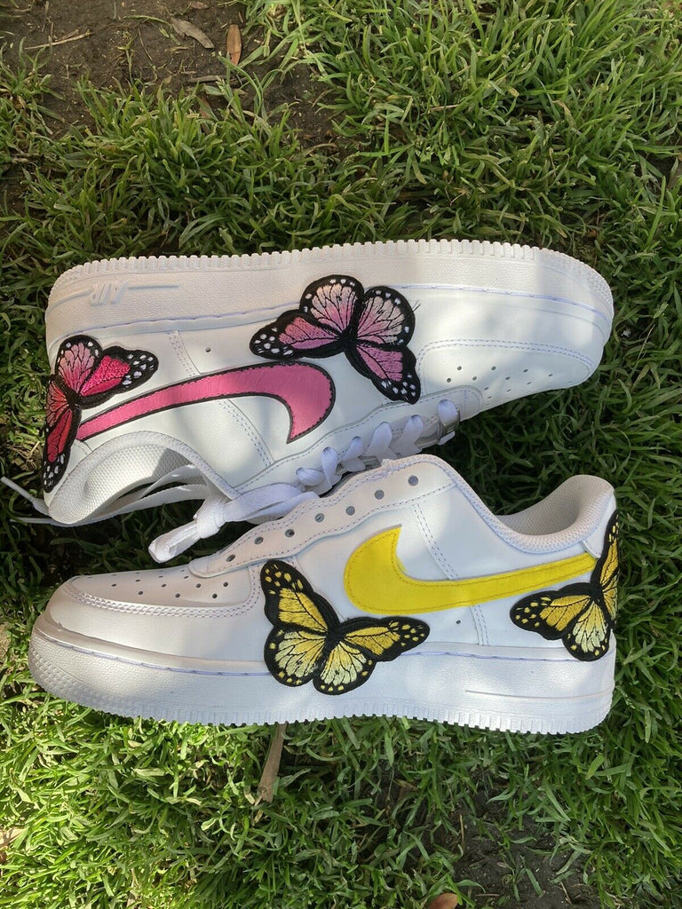 Air Force 1 Custom Low Yellow Pink Embroidered Butterfly Shoes