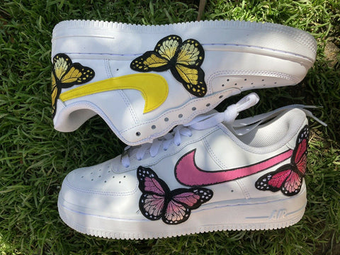 Air Force 1 Custom Low Yellow Pink Embroidered Butterfly Shoes Mens Womens Kids AF1 Sneakers
