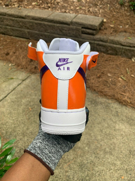 Air Force 1 Custom Mid Clemton Tigers Colors Purple & Orange All Sizes AF1 Sneakers 3