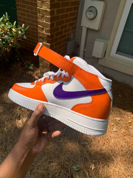 Air Force 1 Custom Mid Clemton Tigers Colors Purple & Orange All Sizes AF1 Sneakers 2