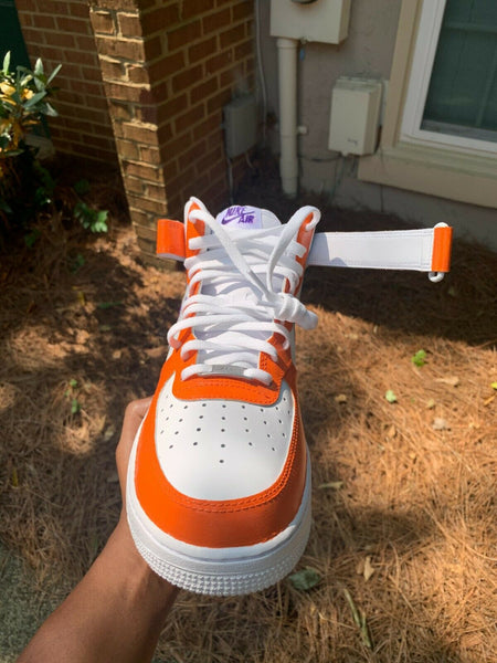 Air Force 1 Custom Mid Clemton Tigers Colors Purple & Orange All Sizes AF1 Sneakers 4