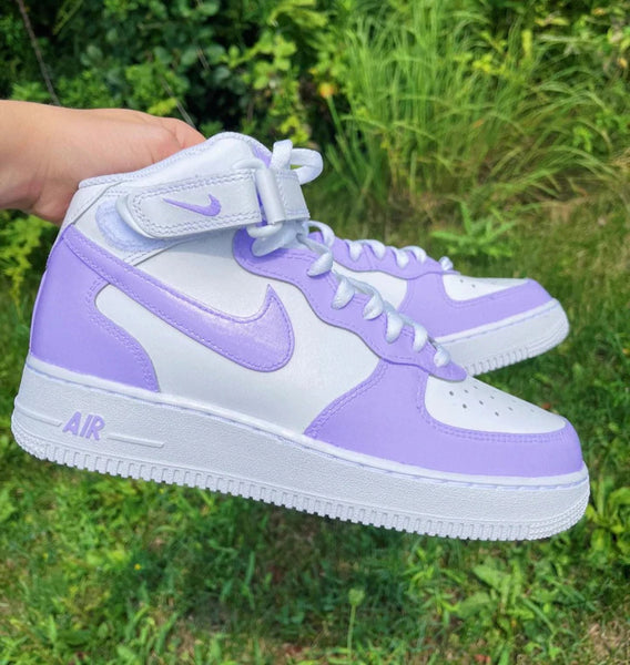 Air Force 1 Custom Mid Two Tone Lilac Light Purple Womens Kids Mens All Sizes Kids AF1 Sneakers 3