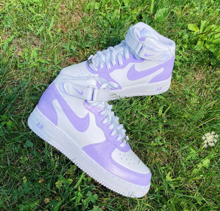 Air Force 1 Custom Mid Two Tone Lilac Light Purple Womens Kids Mens All Sizes Kids AF1 Sneakers