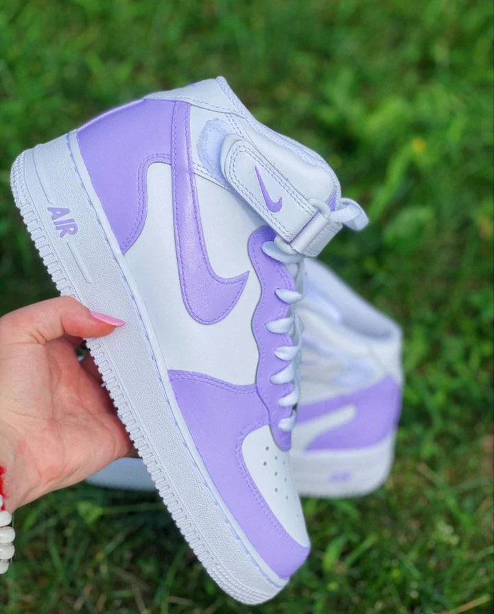 Air Force 1 Custom Mid Two Tone Lilac Light Purple Womens Kids Mens Al Rose Customs Air Force 1 Custom Shoes Sneakers Design Your Own AF1
