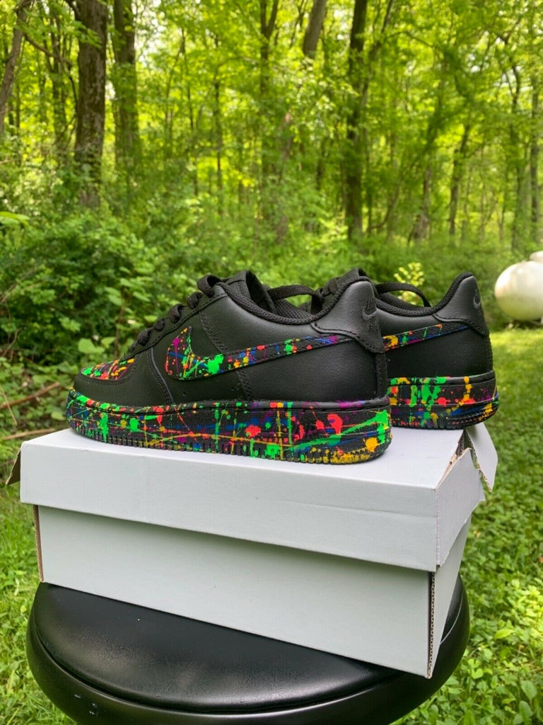 Air Force 1 Custom Shoes Black Neon Outline Purple Pink Yellow Orange Blue Af1 Sneakers 15 Mens (16.5 Women's)