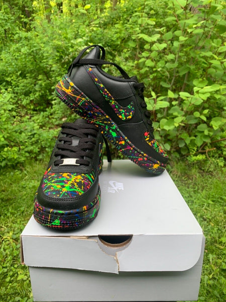 Air Force 1 Custom Shoes Black Neon Splatter Multi Color Green Blue Pink Red All Sizes AF1 Sneakers 4