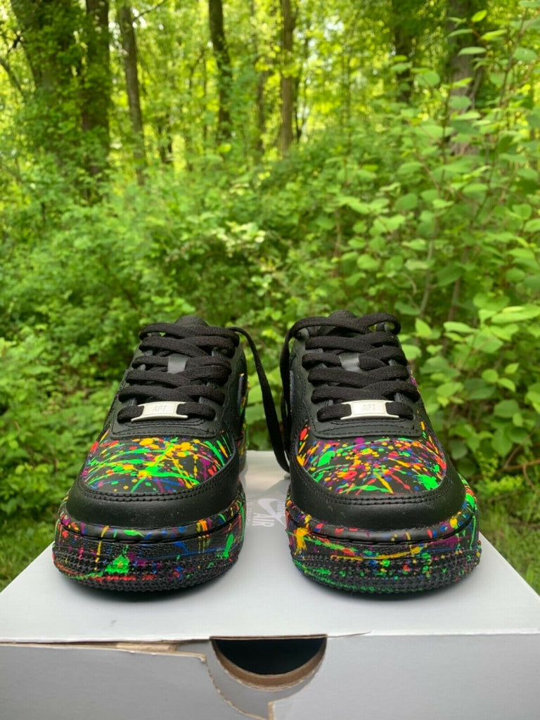 Air Force 1 Custom Shoes Black Neon Splatter Multi Color  display picture 3