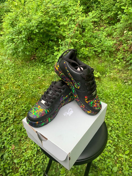 Air Force 1 Custom Shoes Black Neon Splatter Multi Color Green Blue Pink Red All Sizes AF1 Sneakers 6