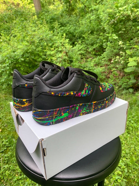 Air Force 1 Custom Shoes Black Neon Splatter Multi Color Green Blue Pink Red All Sizes AF1 Sneakers 7