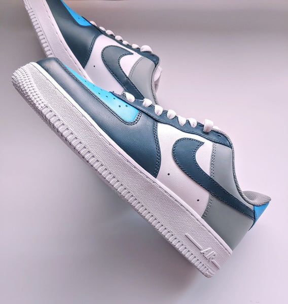 Air Force 1 Custom Shoes Dark Blue Gray Light Blue Tri Color Design Mens Womens Kids Sizes AF1 Sneakers 10