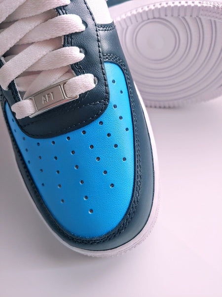 Air Force 1 Custom Shoes Dark Blue Gray Light Blue Tri Color Design Mens Womens Kids Sizes AF1 Sneakers