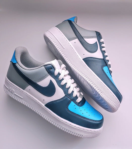 Air Force 1 Custom Shoes Dark Blue Gray Light Blue Tri Color Design Mens Womens Kids Sizes AF1 Sneakers 2
