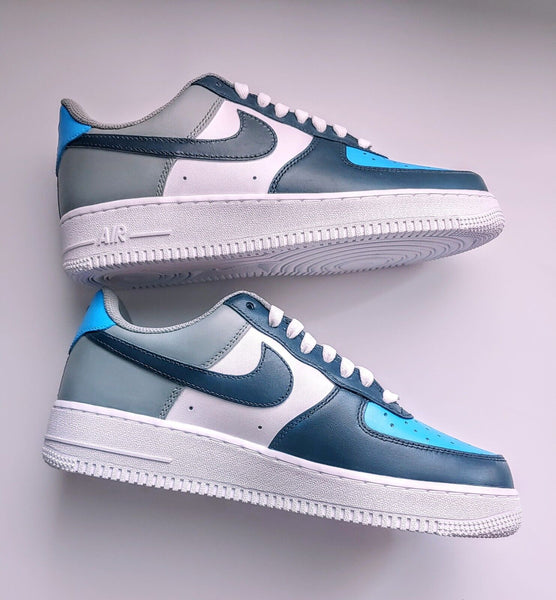 Air Force 1 Custom Shoes Dark Blue Gray Light Blue Tri Color Design Mens Womens Kids Sizes AF1 Sneakers 7