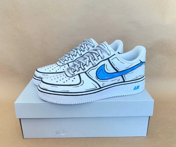 Air Force 1 Custom Shoes Low Cartoon Blue Black White Outline All Sizes AF1 Sneakers 2