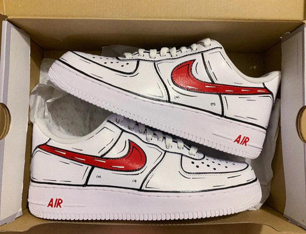 Air Force 1 Custom Shoes Low Cartoon Red Black White Outline All Sizes AF1 Sneakers