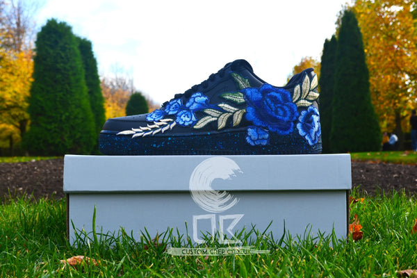 💎 Air Force 1 Custom Teal Rose Low Blue Flower Floral Black Splatter Shoes Mens Womens Kids Sizes AF1 Sneakers 2